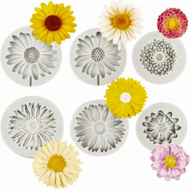 Soap Making Utensils - 6 Pieces，Sunflower Daisy Silicone Mold，3D Flower
