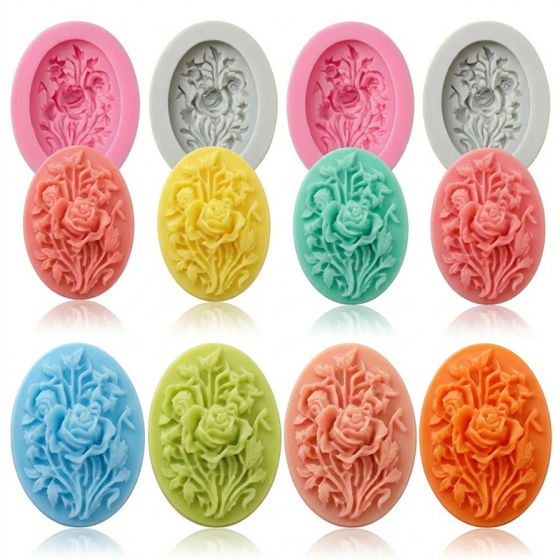 Soap Making Dish - 4 Silicone mold with flower shape，Easy-to-demold